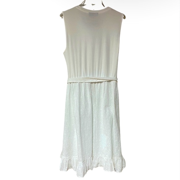 NWT Lane Bryant White Sleeveless Dress W/Ribbed Top, Eyelet Faux Wrap Skirt Sz22 - Picture 2 of 8